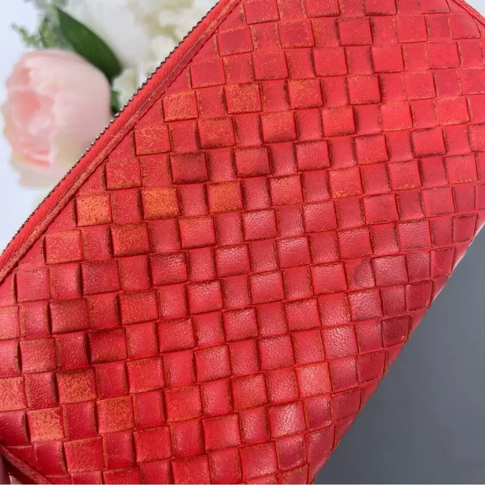 Bottega Veneta Orange Woven Leather Zip Around Wallet - Picture 8 of 10